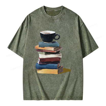 Pagewings Mini Coffee and Books Unisex Washed T-shirt