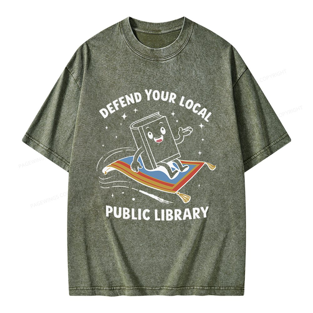 Pagewings Defend Your Local Public Library Unisex Washed T-shirt