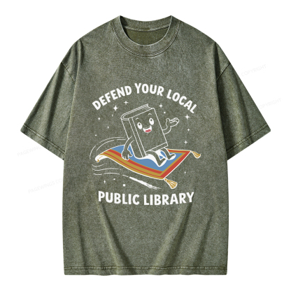 Pagewings Defend Your Local Public Library Unisex Washed T-shirt