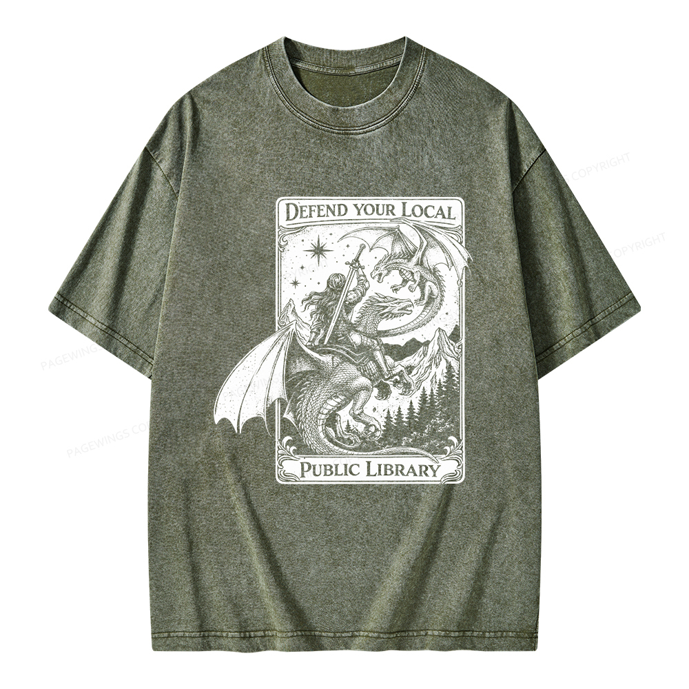 Pagewings Defend Your Local Public Library Unisex Washed T-shirt
