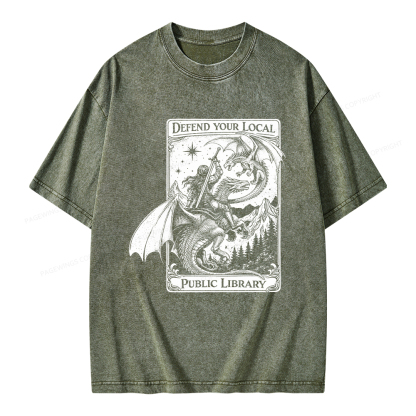 Pagewings Defend Your Local Public Library Unisex Washed T-shirt