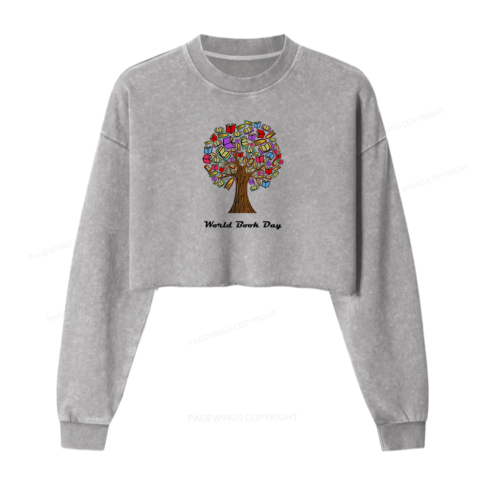 Pagewings World Book Day Tree Washed Crop Sweatshirt
