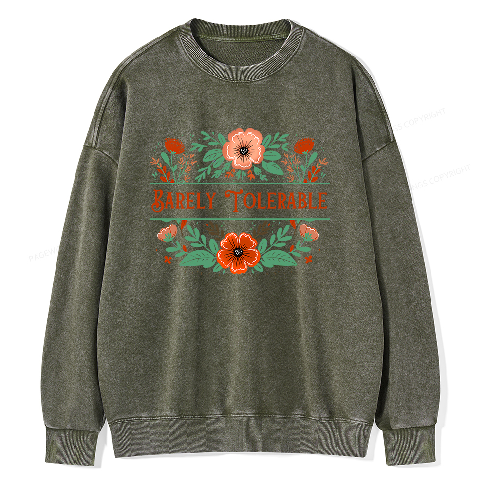 Pagewings  Barely Tolerable Book Lover Bookish Unisex Washed Sweatshirt