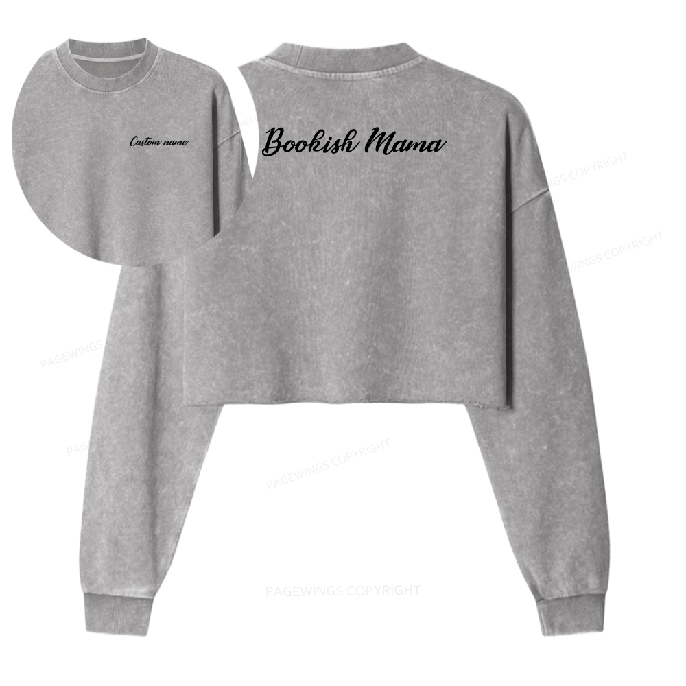 Pagewings Personalized Bookish Mama Washed Crop Sweatshirt