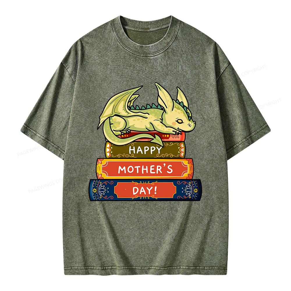 Pagewings Book Dragon Happy Mother's Day Unisex Washed T-shirt
