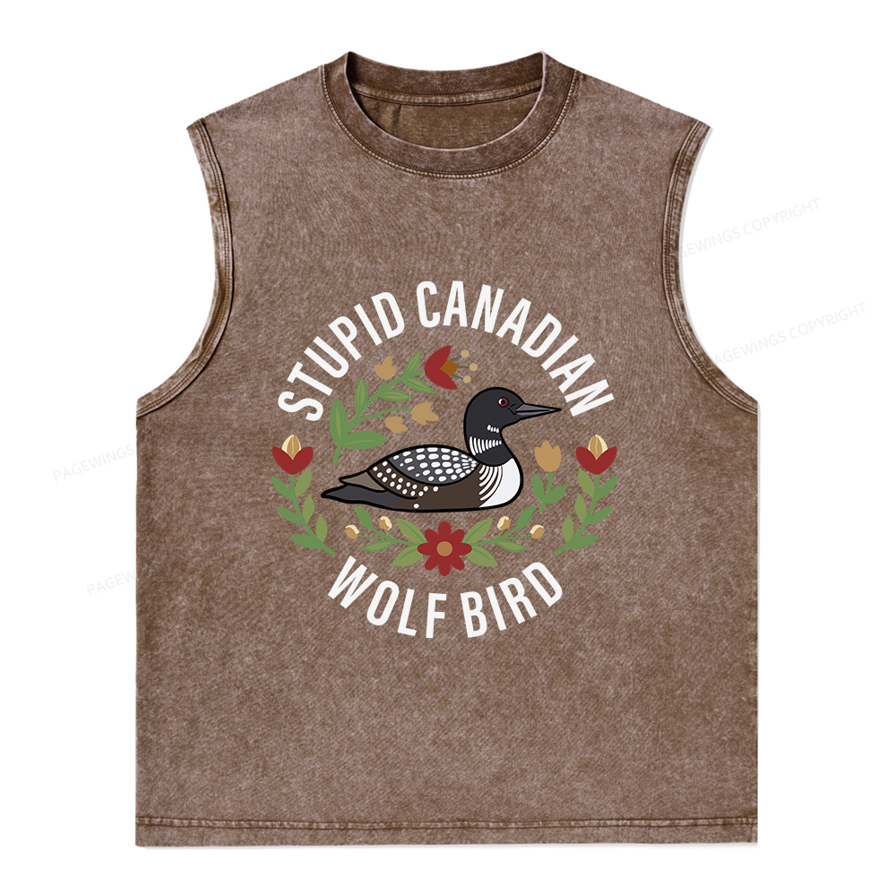 Pagewings Stupid Canadian Wolf Bird Unisex Washed Tank Top