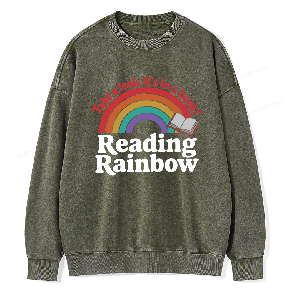 Pagewings Reading With Rainbow Unisex Washed Sweatshirt