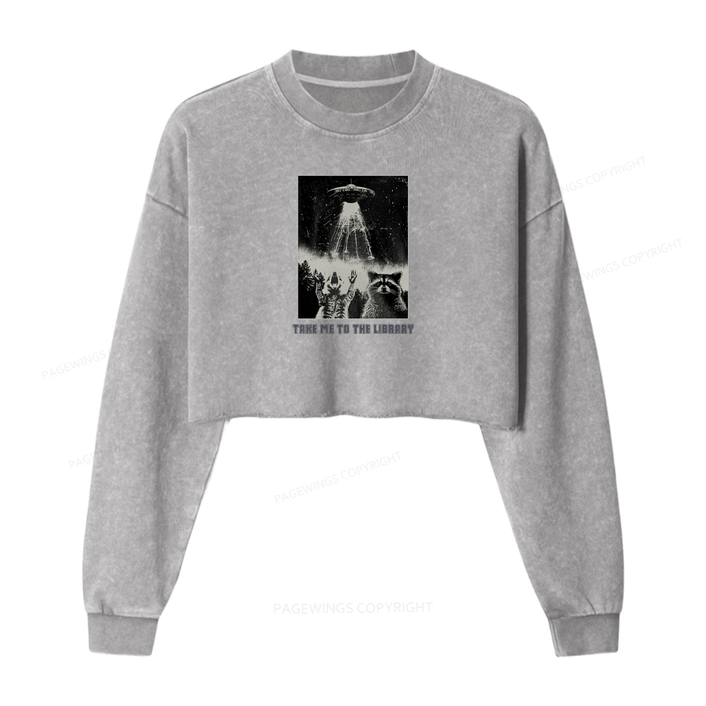 Pagewings Take Me To The Library Washed Crop Sweatshirt