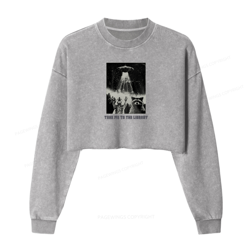 Pagewings Take Me To The Library Washed Crop Sweatshirt
