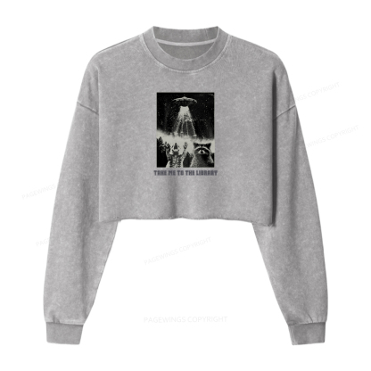 Pagewings Take Me To The Library Washed Crop Sweatshirt