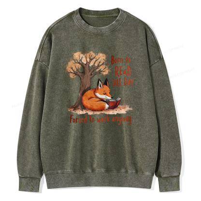 Pagewings Born to Read All Day, Fun Graphic Tee Unisex Washed Sweatshirt