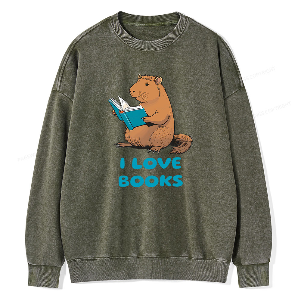 Pagewings Capybara Loving Books Classic T-Shirt Unisex Washed Sweatshirt