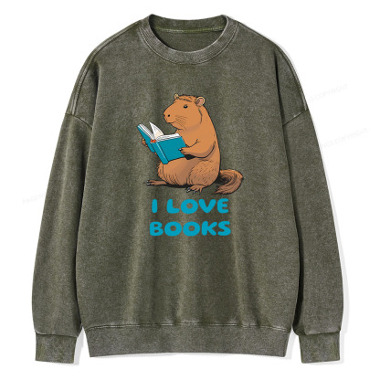 Pagewings Capybara Loving Books Classic T-Shirt Unisex Washed Sweatshirt