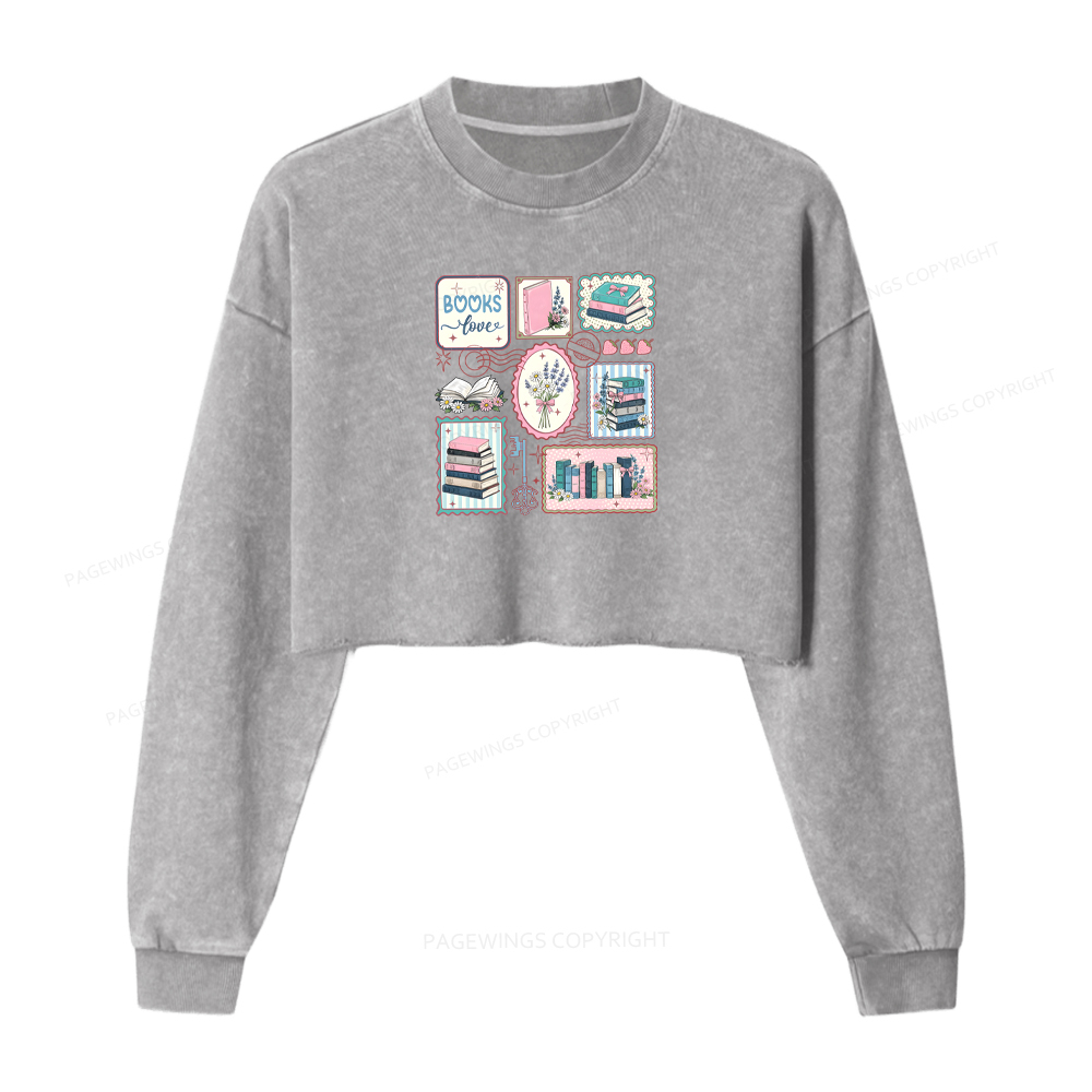 Pagewings Retro Book Club Washed Crop Sweatshirt