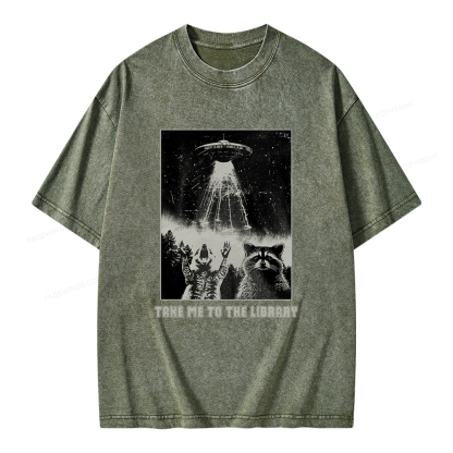 Pagewings Take Me To The Library Unisex Washed T-shirt