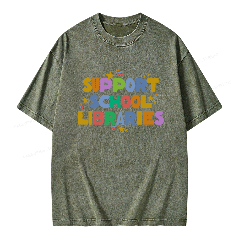 Pagewings Support School Libraries Unisex Washed T-shirt
