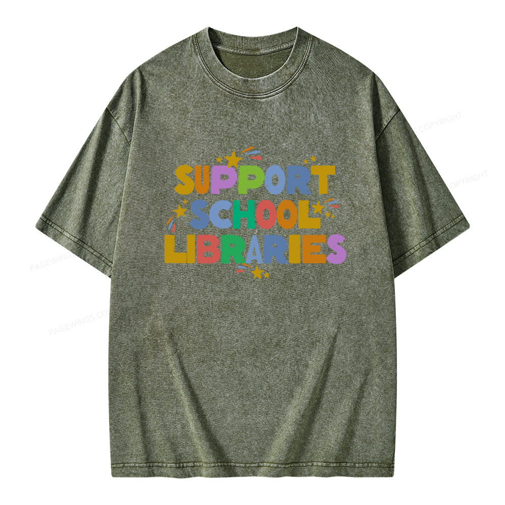 Pagewings Support School Libraries Unisex Washed T-shirt