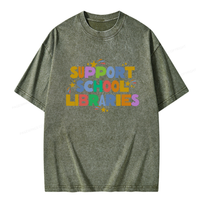 Pagewings Support School Libraries Unisex Washed T-shirt