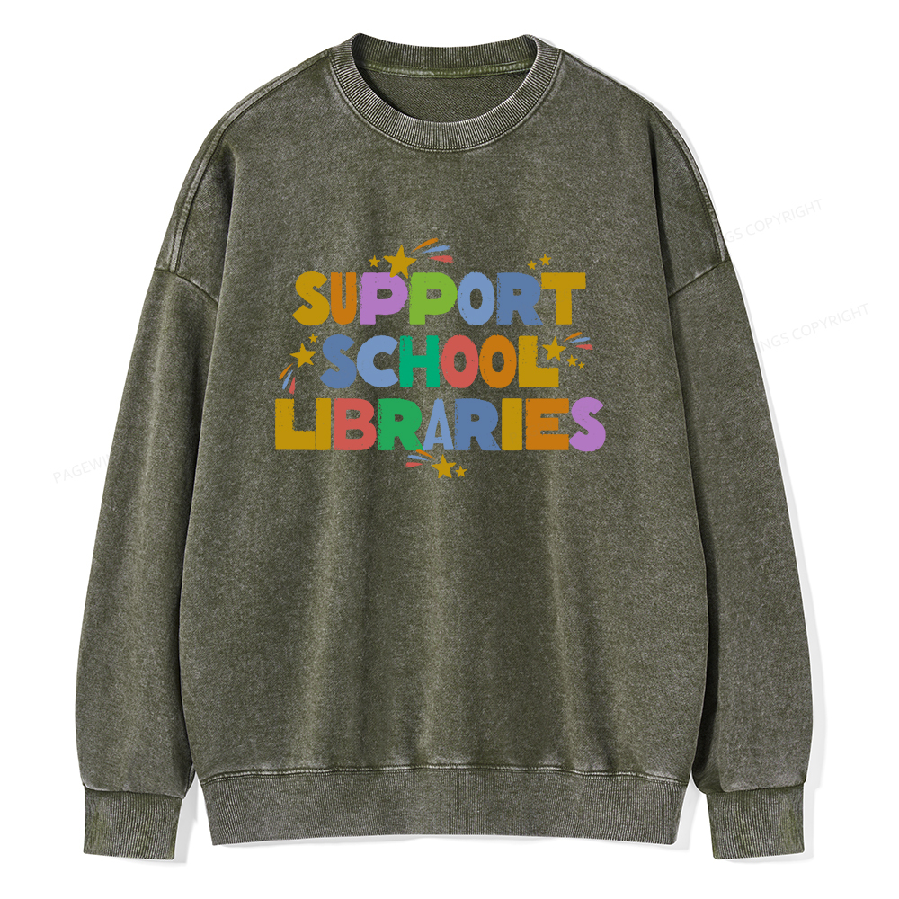Pagewings Support School Libraries Unisex Washed Sweatshirt