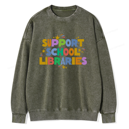 Pagewings Support School Libraries Unisex Washed Sweatshirt