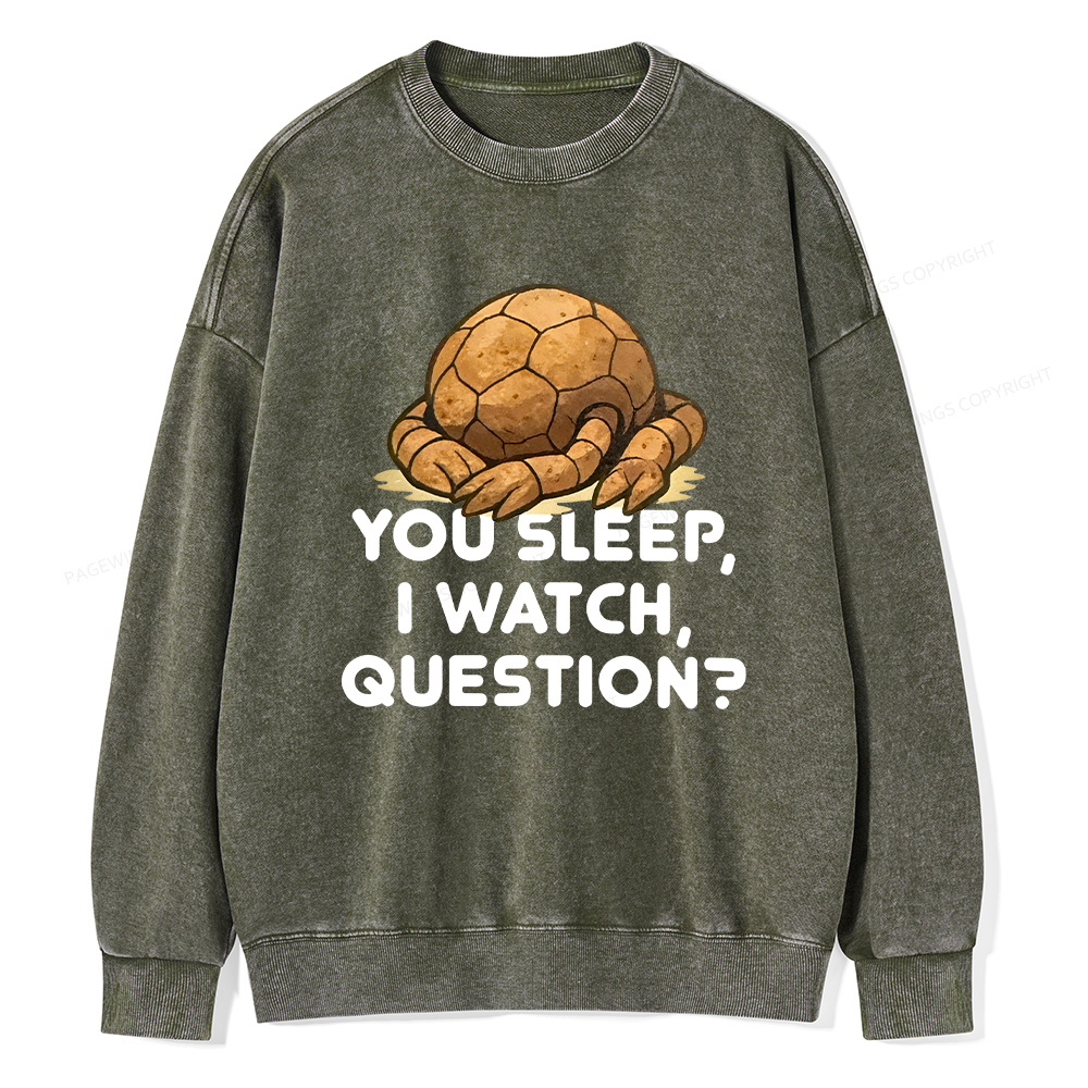 Pagewings You Sleep I Watch Question Unisex Washed Sweatshirt