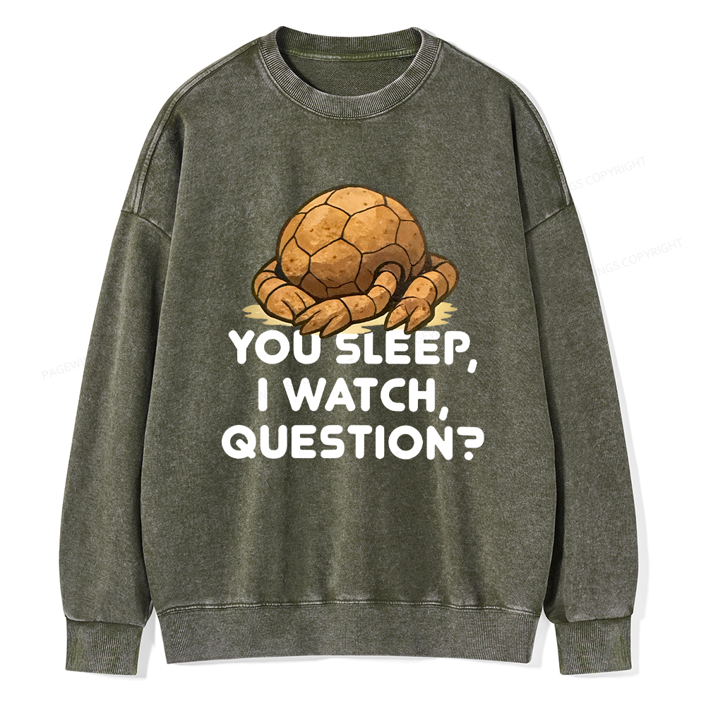 Pagewings You Sleep I Watch Question Unisex Washed Sweatshirt