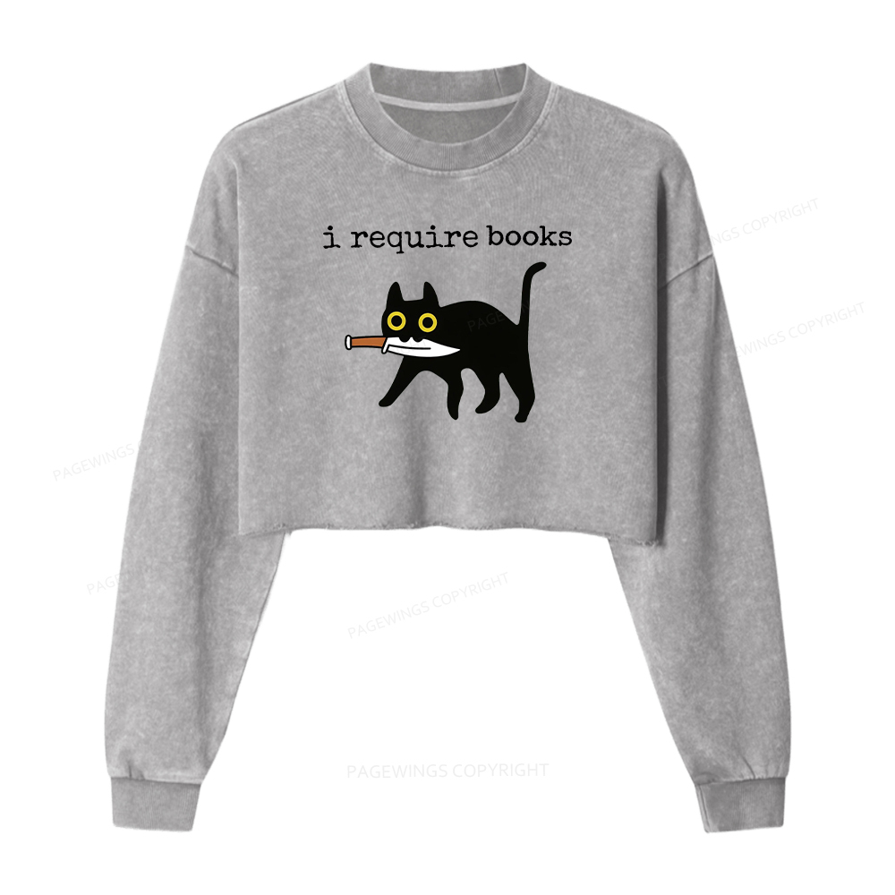 Pagewings I Require Books Washed Crop Sweatshirt