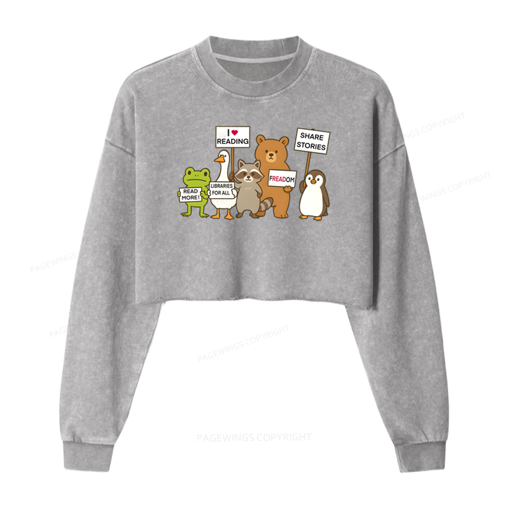 Pagewings Animals Protest Washed Crop Sweatshirt