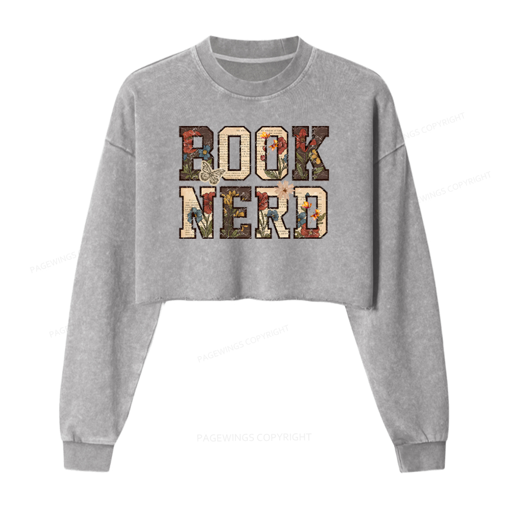 Pagewings Book Nerd Washed Crop Sweatshirt