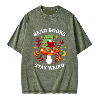 Pagewings Read Books Stay Weird Unisex Washed T-shirt