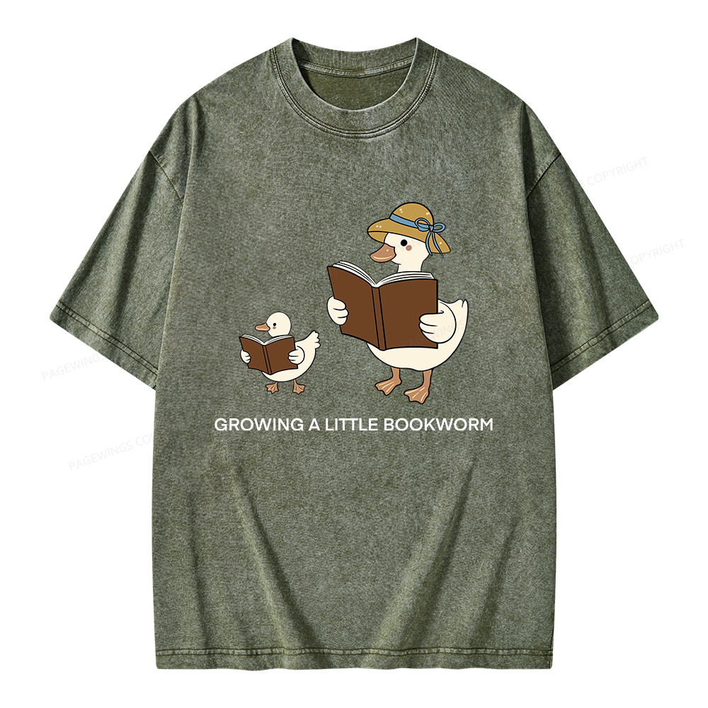 Pagewings Growing A Little Bookworm Unisex Washed T-shirt