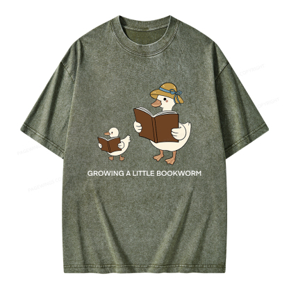Pagewings Growing A Little Bookworm Unisex Washed T-shirt