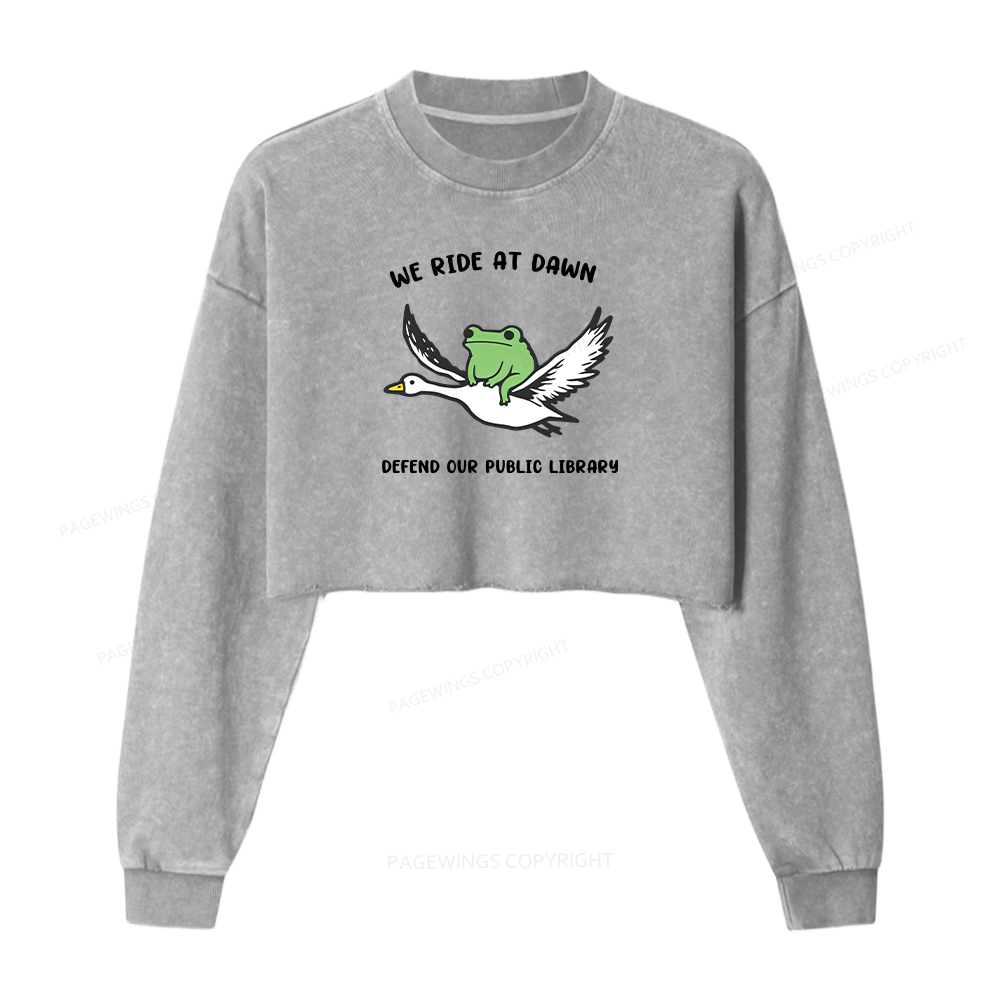 Pagewings Defend Our Public Library Washed Crop Sweatshirt