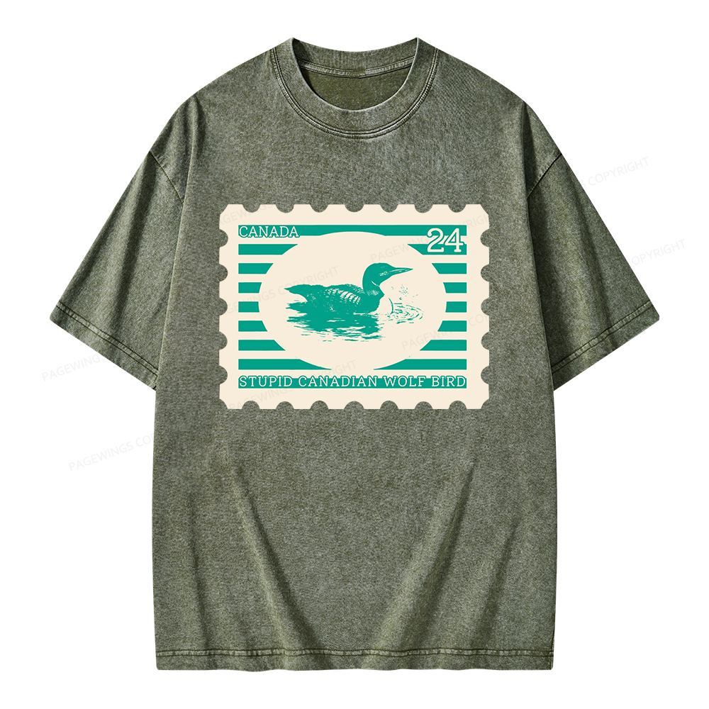 Pagewings Stupid Canadian Wolf Bird Unisex Washed T-shirt