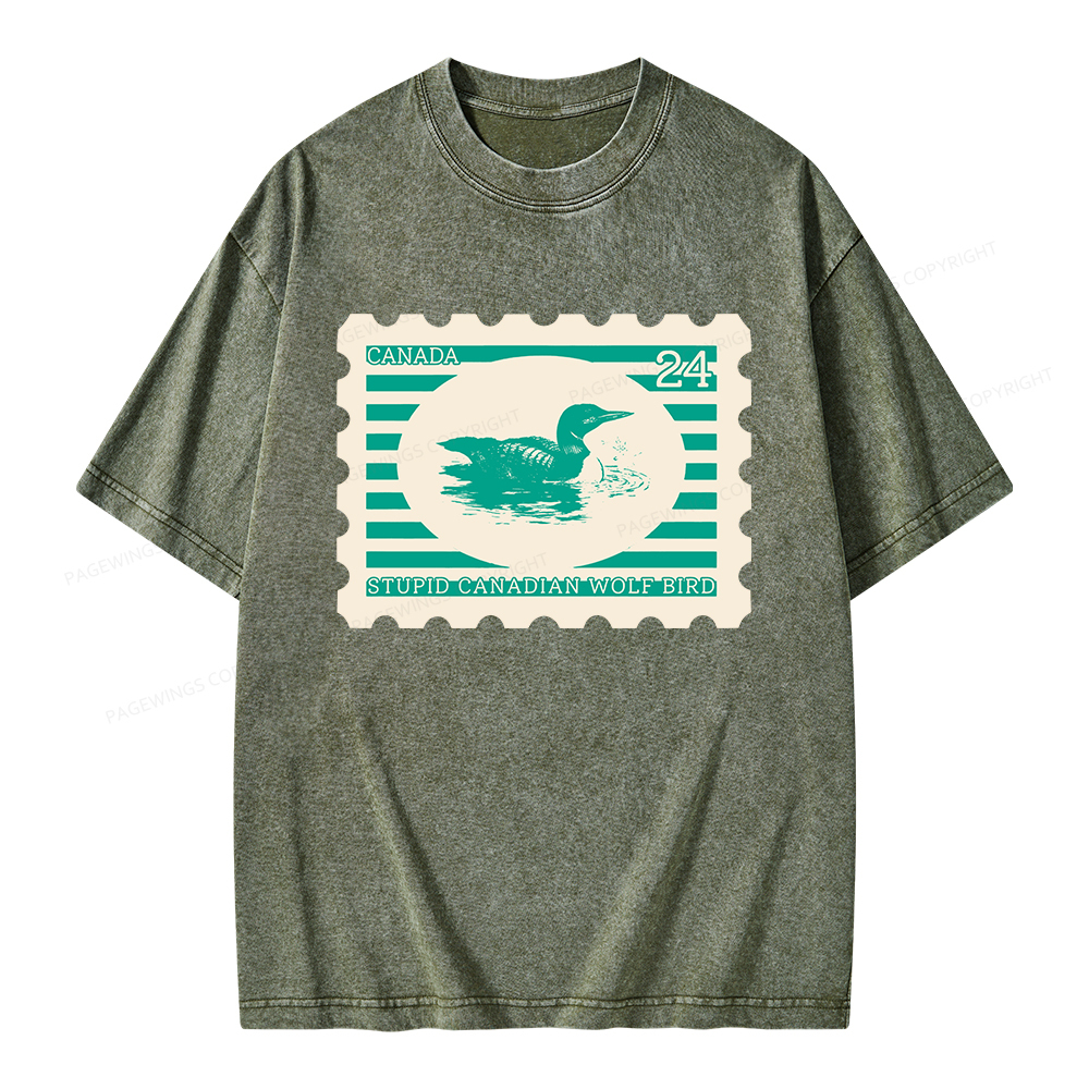Pagewings Stupid Canadian Wolf Bird Unisex Washed T-shirt