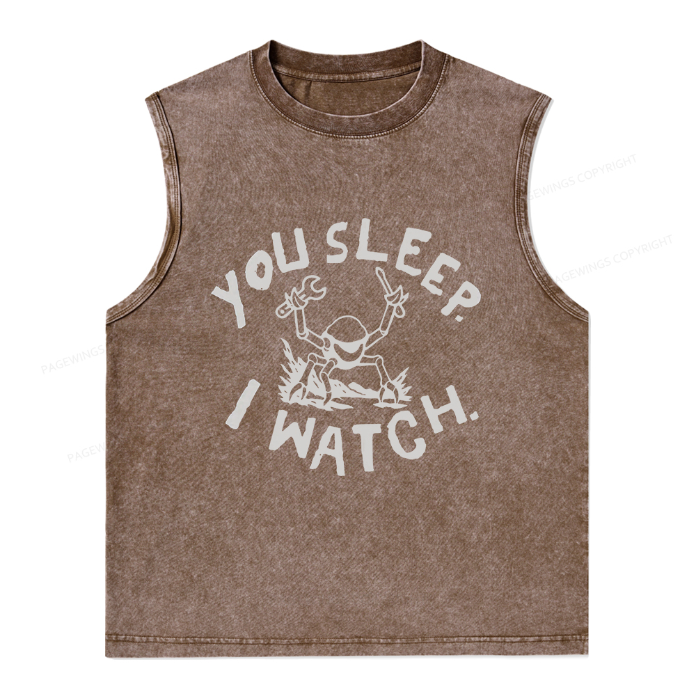 Pagewings You Sleep I Watch Unisex Washed Tank Top