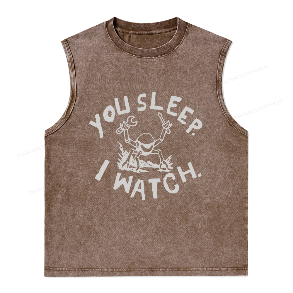 Pagewings You Sleep I Watch Unisex Washed Tank Top
