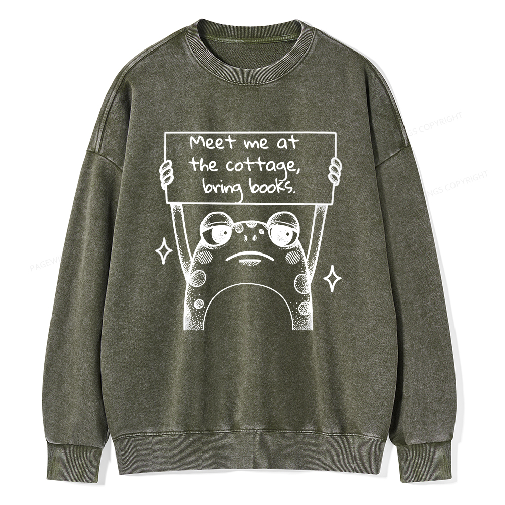 Pagewings Meet Me At The Cottage Bring Books Unisex Washed Sweatshirt