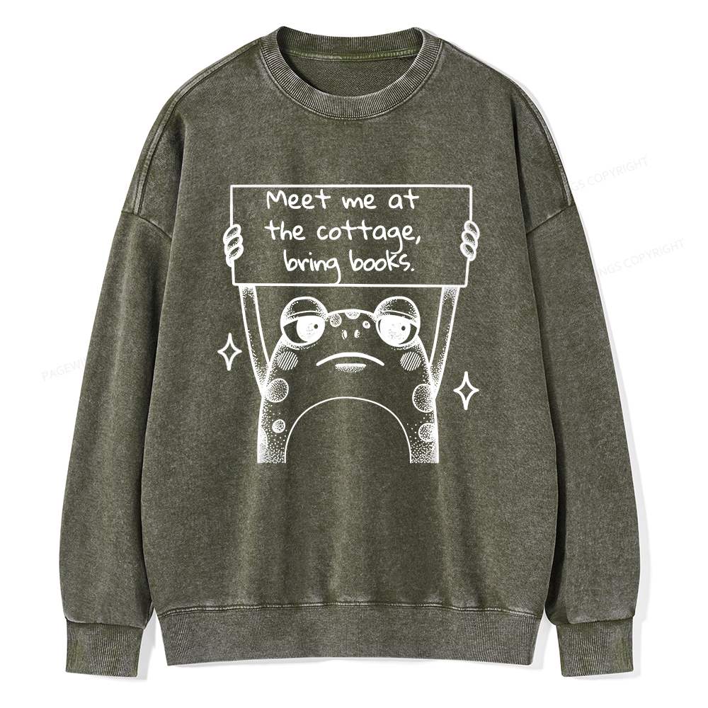 Pagewings Meet Me At The Cottage Bring Books Unisex Washed Sweatshirt