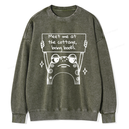 Pagewings Meet Me At The Cottage Bring Books Unisex Washed Sweatshirt