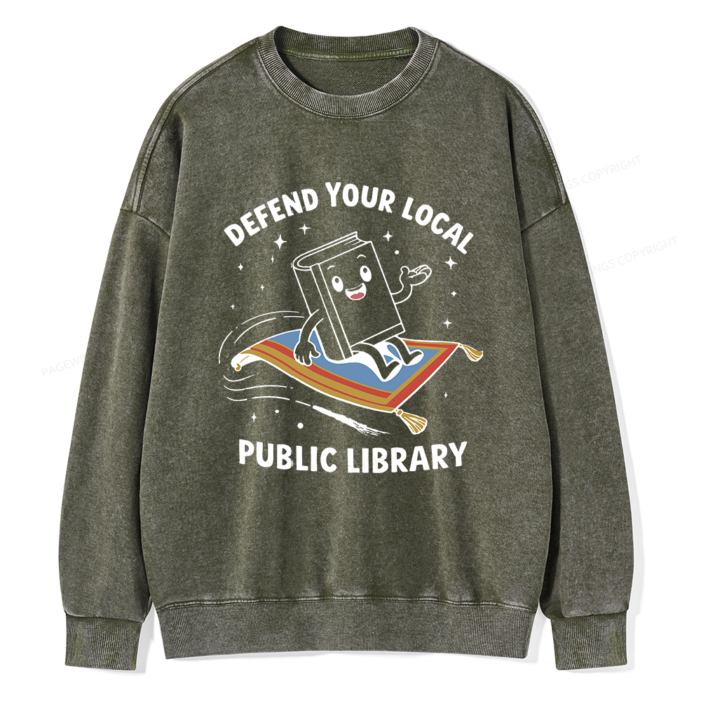Pagewings Defend Your Local Public Library Unisex Washed Sweatshirt