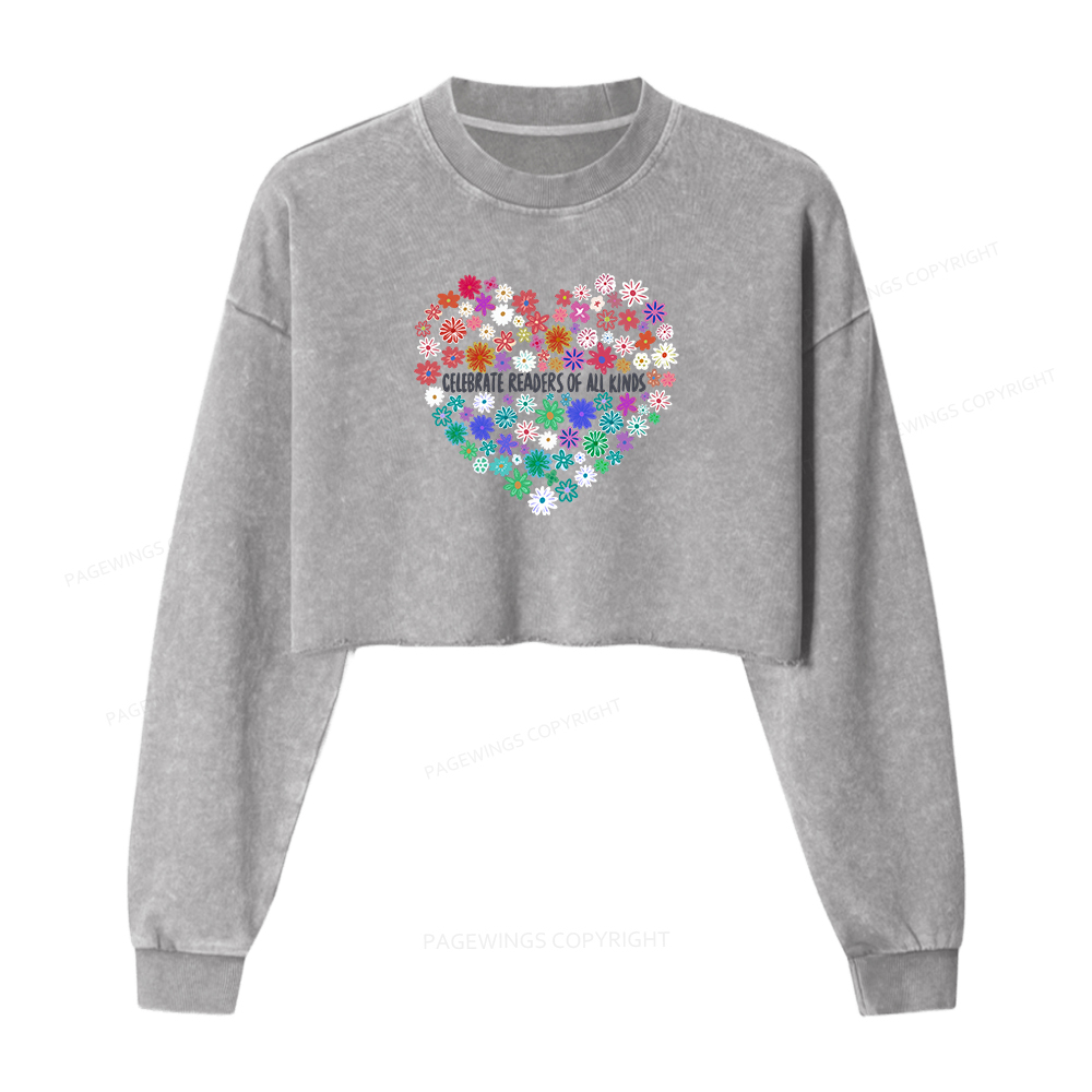 Pagewings Celebrate Readers of All Kinds Washed Crop Sweatshirt