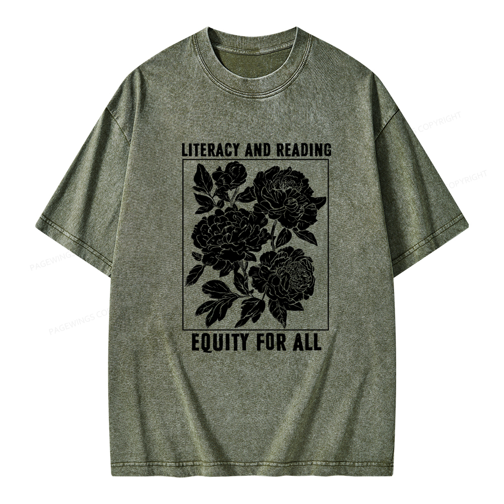 Pagewings Literacy And Reading Equity For All Unisex Washed T-shirt