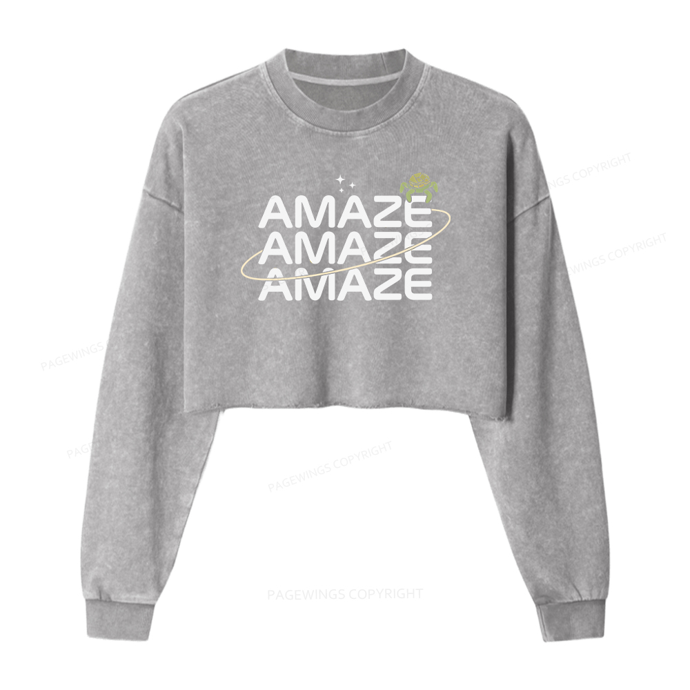 Pagewings Amaze Book Lovers Washed Crop Sweatshirt