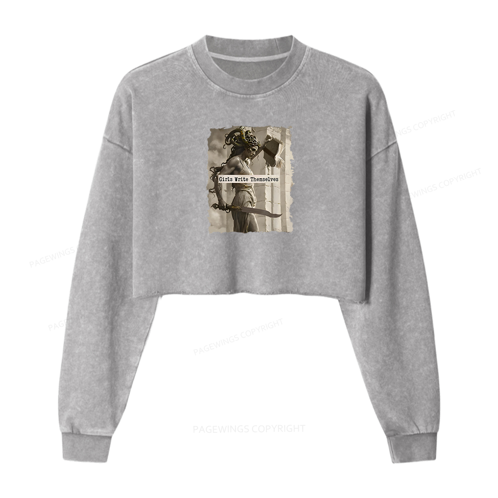 Pagewings Girls Write Themselves Washed Crop Sweatshirt