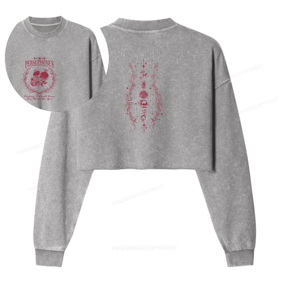 Pagewings Persephone's Pomegranates Washed Crop Sweatshirt