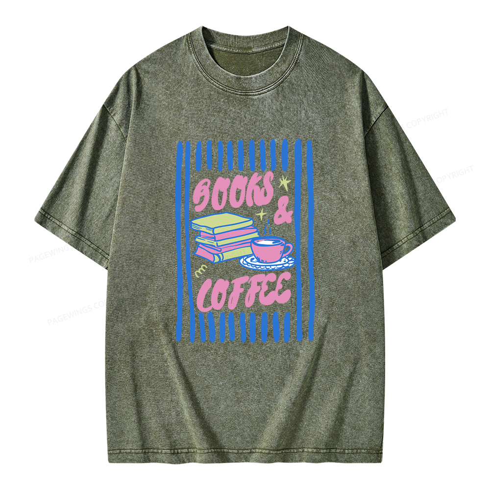 Pagewings Books And Coffee Unisex Washed T-shirt