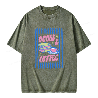 Pagewings Books And Coffee Unisex Washed T-shirt
