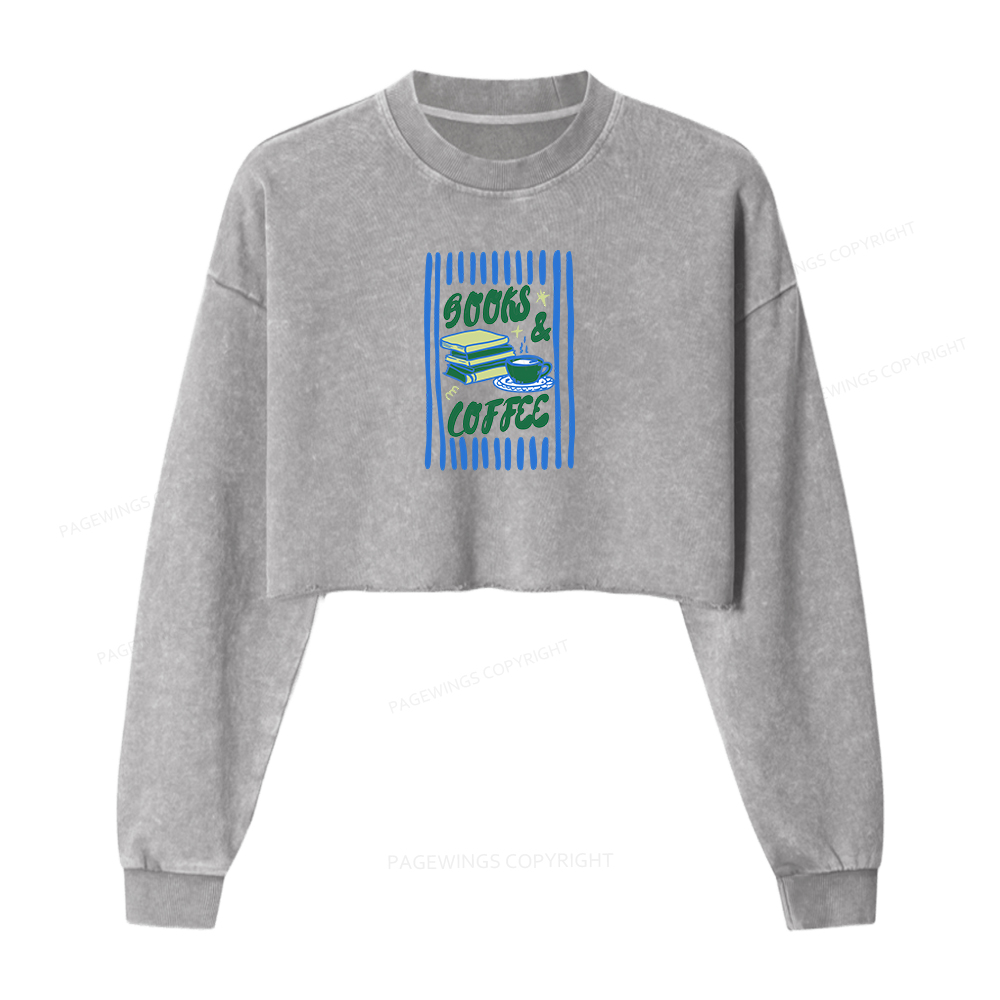 Pagewings Books and Coffee Washed Crop Sweatshirt