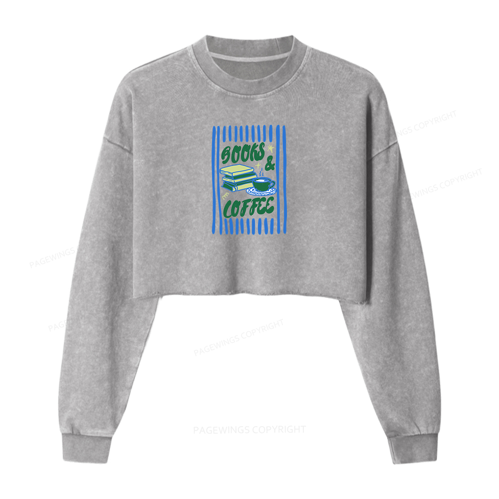 Pagewings Books and Coffee Washed Crop Sweatshirt